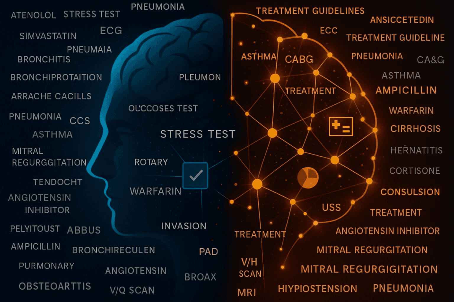 AI processing medical data visualization with clinical terms being extracted from audio